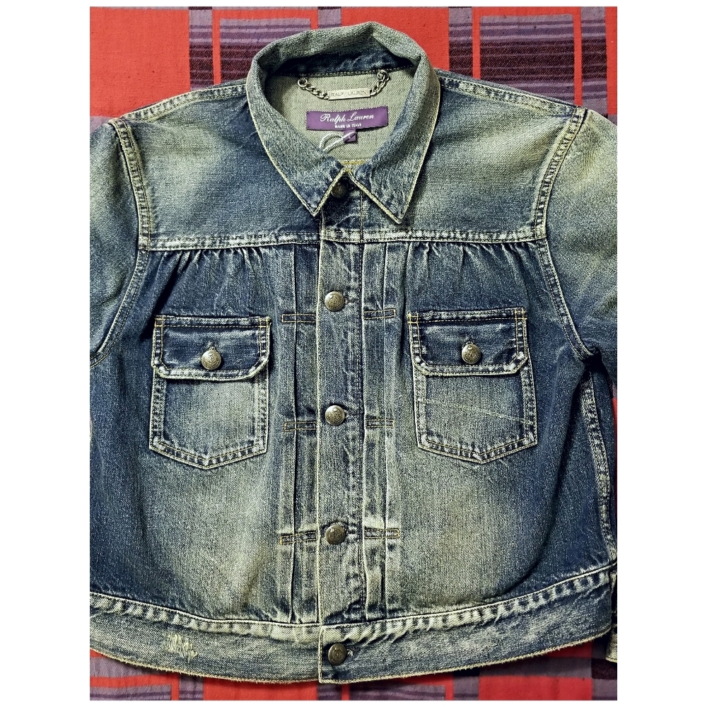 ☆NWT☆RALPH LAUREN PURPLE LABEL DISTRESSED DENIM JACKET- WOMEN'S SIZE LARGE - Picture 8 of 13